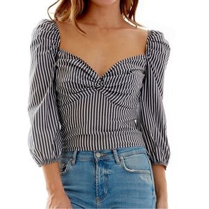 BCX striped puffed balloon sleeve blouse XS